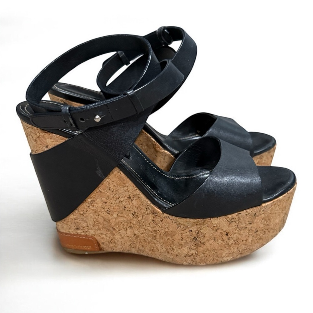 Sergio Rossi Leather Cork Wedge Platform Sandal Size 39 Fits like a Women’s 8.